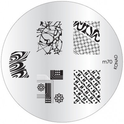 Placa metálica redonda para carimbos de unhas com padrões em preto e branco