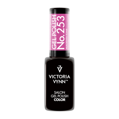 Frasco de verniz gel preto VICTORIA VYNN com tampa rosa e texto branco.