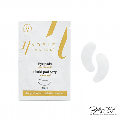 Pacote branco com almofadas para olhos transparentes em fundo branco