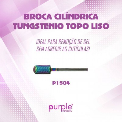 Broca cilíndrica de tungsténio topo liso com texto e fundo roxo