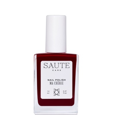 Verniz de unhas vermelho em frasco quadrado com tampa branca