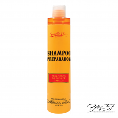 Frasco laranja de shampoo preparador Semelle Hair Cosmetics, 300 ml
