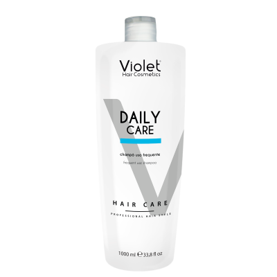 Frasco branco de shampoo Violet Hair Cosmetics Daily Care