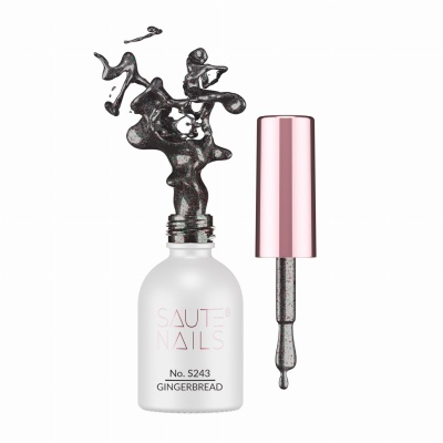 Frasco de verniz de unhas SAUT NAILS com verniz castanho escuro e tampa rosa
