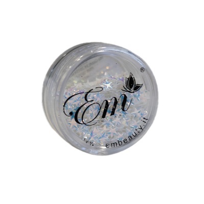 Embalagem transparente com glitter holográfico e logotipo Em