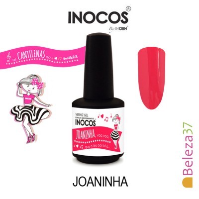 Verniz gel cor-de-rosa Joaninha da Inocos com rótulo e amostra da cor