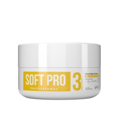 Creme em pote branco com rótulo amarelo SOFT PRO 3 PROFISSIONAL