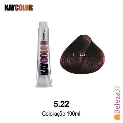 Tubo de tinta para cabelo KAYCOLOR e amostra de cor 5.22 castanho avermelhado