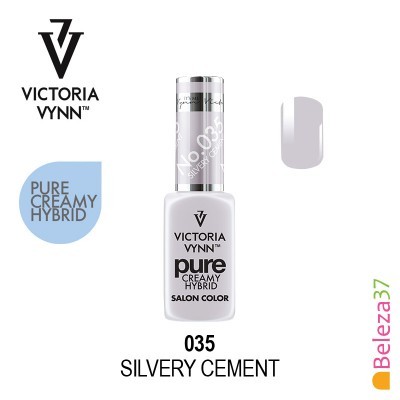 Esmalte Victoria Vynn Pure Creamy Hybrid 035 Silvery Cement com amostra da cor prateada