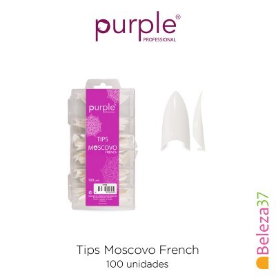 Unhas postiças brancas Moscovo French Purple Professional em embalagem transparente