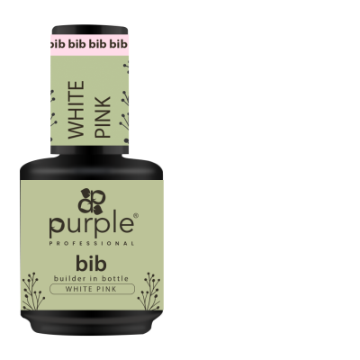 Frasco preto de verniz para unhas Purple Professional com rótulo verde claro e detalhes em rosa