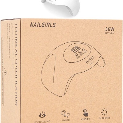 Lâmpada para unhas UV/LED branca NAILGIRLS com visor digital e embalagem castanha
