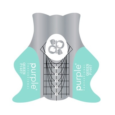 Forma para unhas prateada com laterais azul claro e texto 'purple PROFESSIONAL QUEEN PI.467'