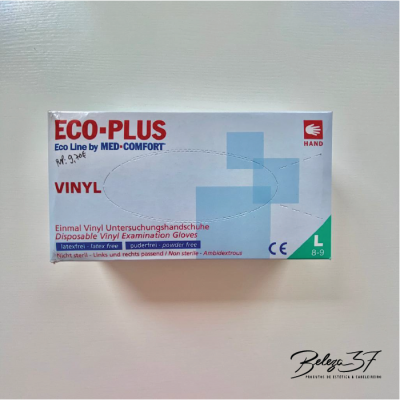 Caixa branca de luvas descartáveis de vinil ECO-PLUS tamanho L