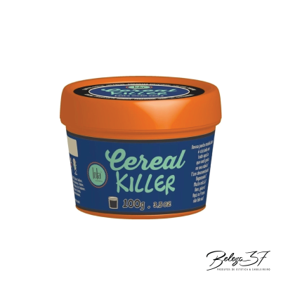 Pote de creme azul escuro com tampa laranja e texto 'Cereal Killer'