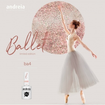 Verniz para unhas Ballet limited edition da andreia professional ao lado de bailarina com saia de tule branca