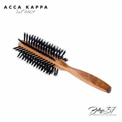 Escova de cabelo redonda com cabo de madeira e cerdas pretas da marca Acca Kappa