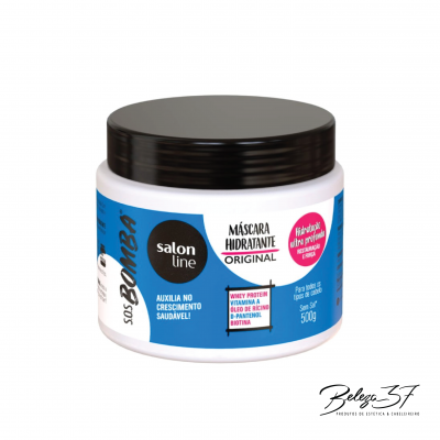 Máscara hidratante capilar SoS Bomba da Salon Line 500g com rótulo azul e branco