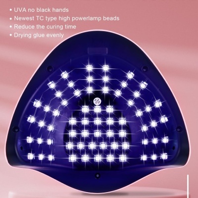 Lâmpada de luz dupla com 66 LEDs, estrutura curva azul escuro sobre fundo rosa