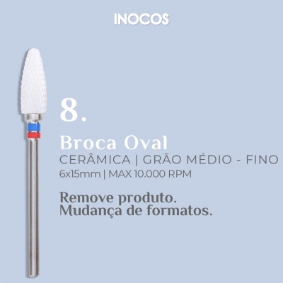 Broca oval em cerâmica branca com haste metálica