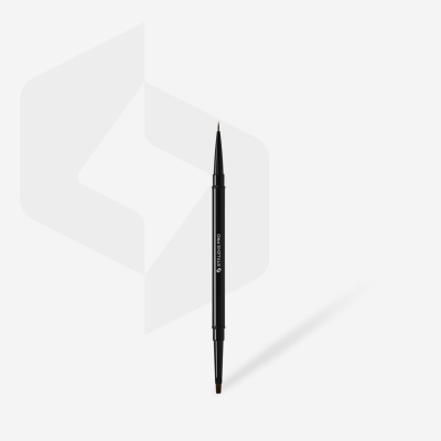 Pincel duplo preto para maquilhagem com cerdas finas e largas e texto Staleks Pro