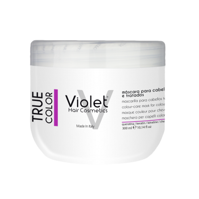 Máscara para cabelo True Color da Violet Hair Cosmetics branca com tampa translúcida