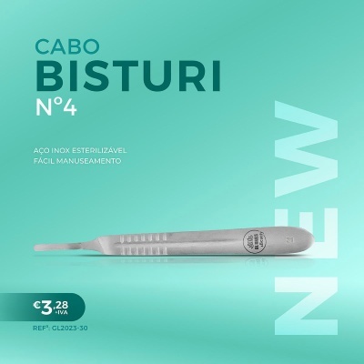 Cabo de bisturi Nº4 em aço inox esterilizável com fácil manuseamento