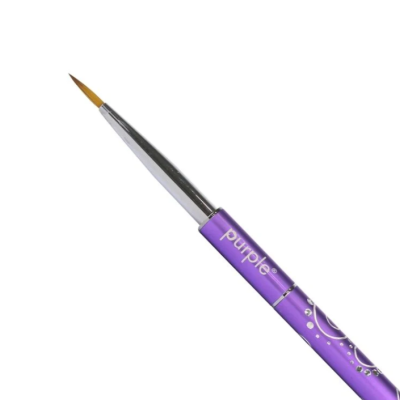 Pincel fino para unhas com cabo roxo e cerdas castanhas