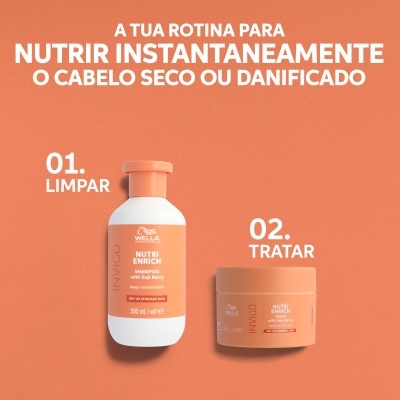 Produtos Wella INVIGO NUTRI ENRICH para cabelo seco ou danificado em fundo laranja