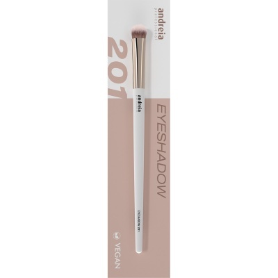 Pincel para olhos andreia 201 EYESHADOW branco e dourado em embalagem branca e rosa