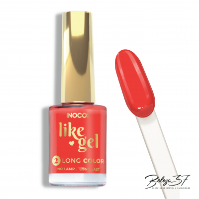 Verniz de unhas vermelho INOCOS like gel com tampa dourada e amostra da cor
