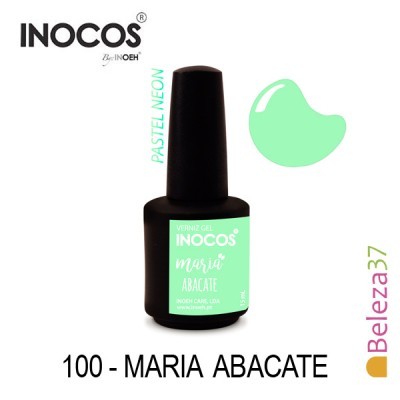 Verniz gel INOCOS verde pastel neon com rótulo e nome Maria Abacate