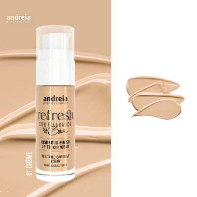 Base líquida Andreia Professional Refresh Silk Foundation 01 Crème com textura visível