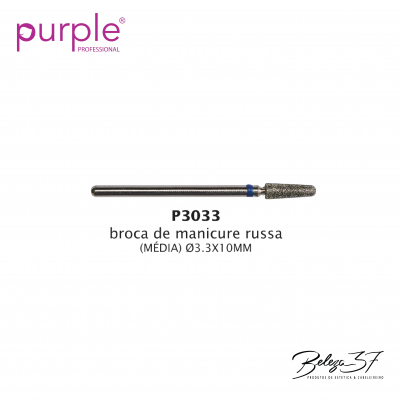 Broca de manicure russa metálica P3033 com superfície abrasiva e fundo branco