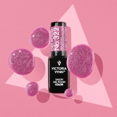Esmalte gel Victoria Vynn cor rosa com glitter no fundo rosa