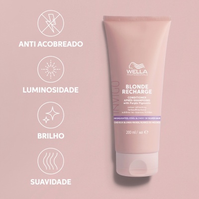 Condicionador Wella Blonde Recharge tubo rosa claro