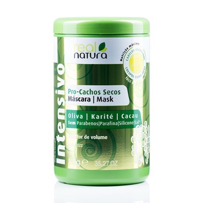 Recipiente verde de máscara capilar Real Natura Pro-Cachos Secos