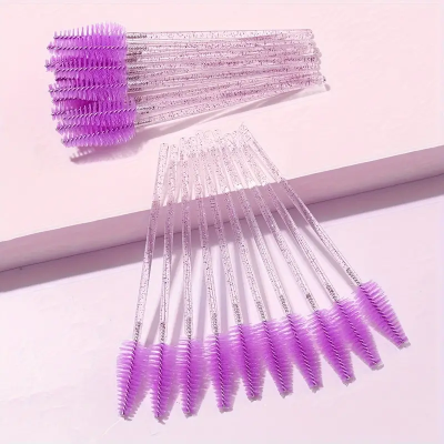 Escovas de máscara de cílios com cabo de glitter e cerdas roxas