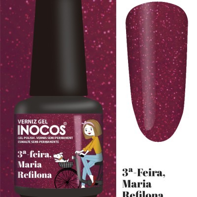 Verniz gel INOCOS 3ª feira, Maria Refilona cor bordô brilhante