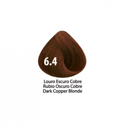 Amostra de cor de cabelo castanho escuro com reflexos cobre e número 6.4