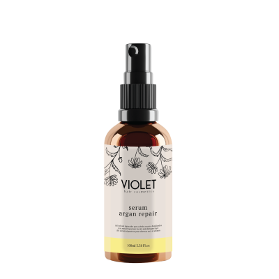 Frasco de serum argan repair da Violet hair cosmetics