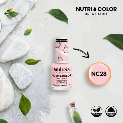 Verniz para unhas rosado com decoração de folhas e pedras, código NC28