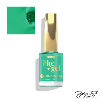 Frasco de verniz de unhas verde marca INOCOS com tampa dourada