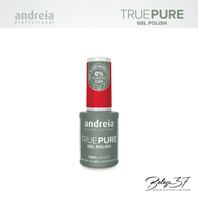 Frasco de verniz gel Andreia Professional TRUE PURE GEL POLISH com tampa vermelha e corpo verde-acinzentado