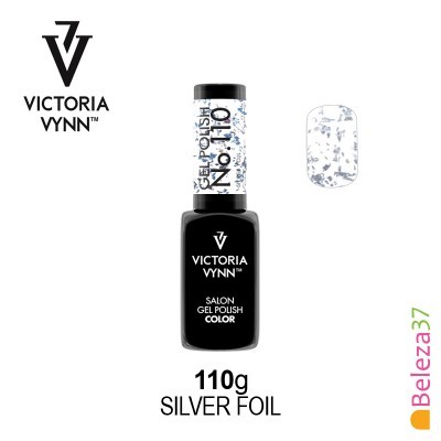 Frasco de verniz gel preto Victoria Vynn com padrão prateado
