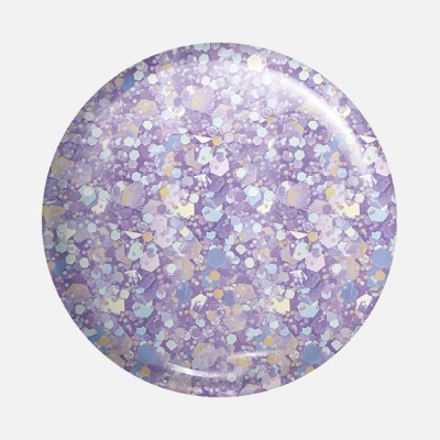 Prato redondo decorativo roxo com padrão de manchas coloridas