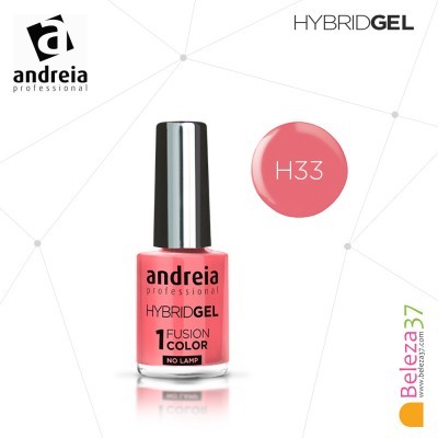 Frasco de verniz de unhas rosa coral Andreia HybridGel com tampa prateada