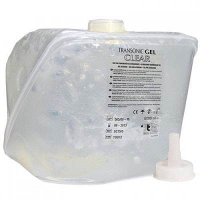 Garrafa translúcida de gel ultrassônico Transonic com tampa ao lado