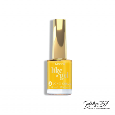 Verniz de unhas INOCOS like gel amarelo com tampa dourada e texto branco