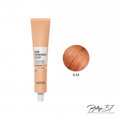 Tinta capilar Andreia Demi Permanent Color tom 8.44 com amostra de cor